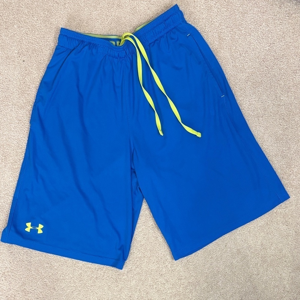Under Armour Blue Athletic Shorts w/ Neon Trim and Pockets | Size S |